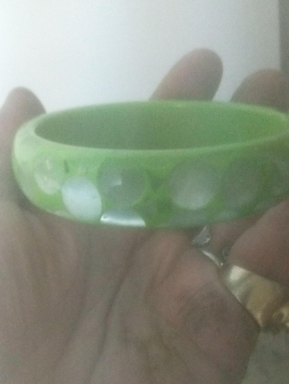 Green Resin Bangle Bracelet with Iridescent Circles